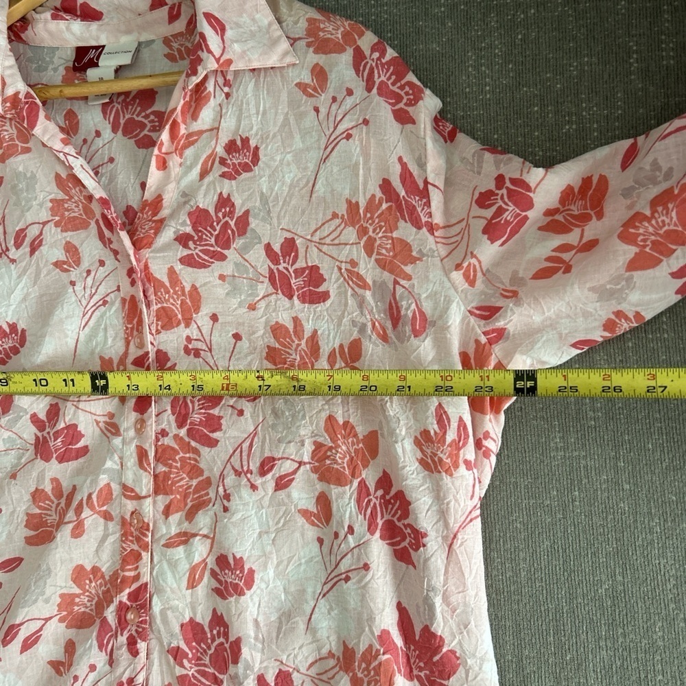 Pink Floral Coastal Tropical Shirt Button Up Oversized Summer Size 16 - Picture 6 of 9